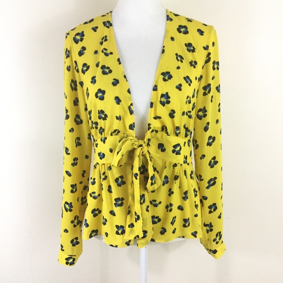 yellow floral print tops blouses